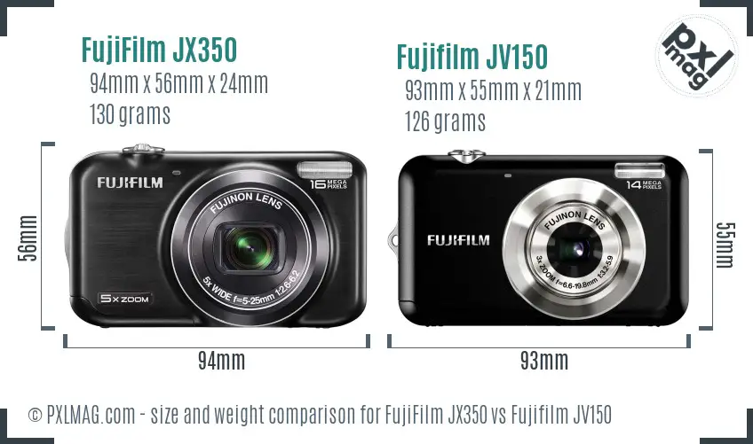 FujiFilm JX350 vs Fujifilm JV150 size comparison
