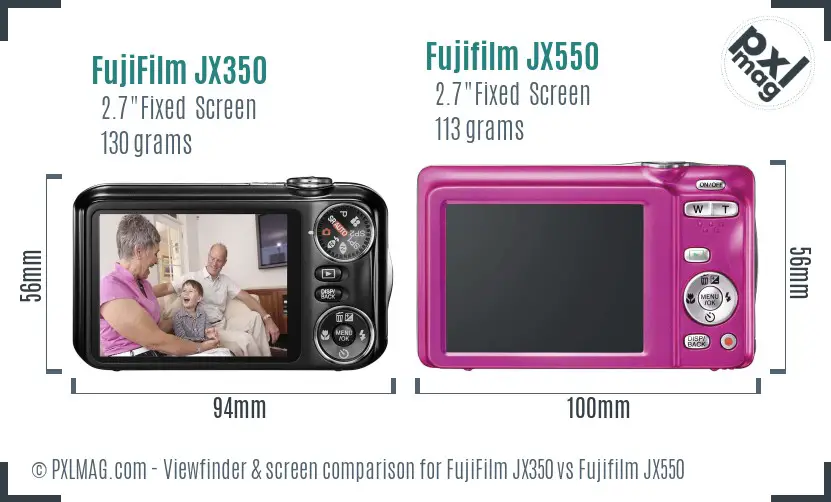FujiFilm JX350 vs Fujifilm JX550 Screen and Viewfinder comparison