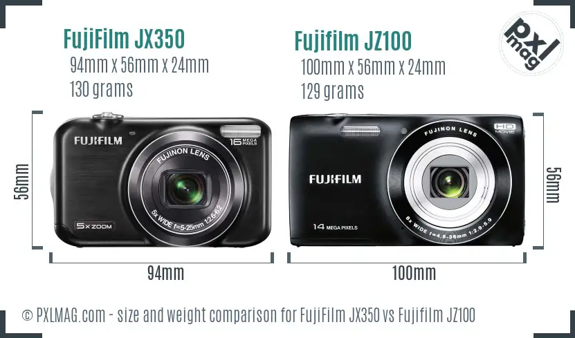 FujiFilm JX350 vs Fujifilm JZ100 size comparison