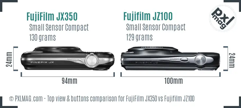FujiFilm JX350 vs Fujifilm JZ100 top view buttons comparison