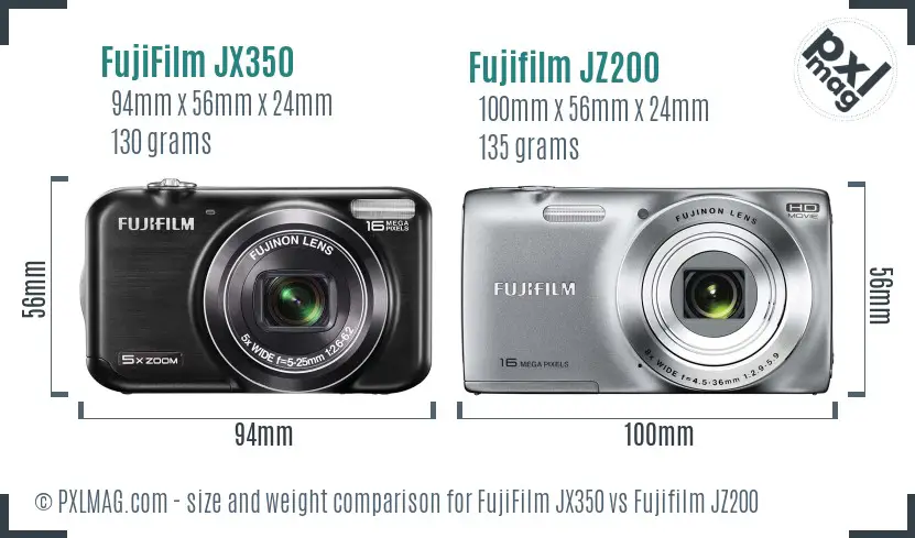 FujiFilm JX350 vs Fujifilm JZ200 size comparison