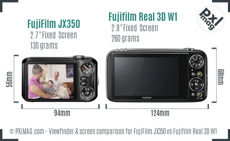 FujiFilm JX350 vs Fujifilm Real 3D W1 Screen and Viewfinder comparison