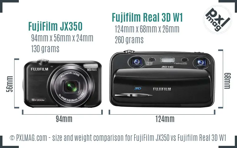 FujiFilm JX350 vs Fujifilm Real 3D W1 size comparison