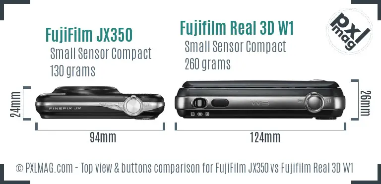 FujiFilm JX350 vs Fujifilm Real 3D W1 top view buttons comparison
