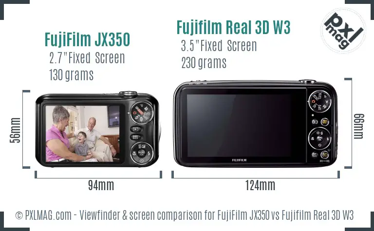 FujiFilm JX350 vs Fujifilm Real 3D W3 Screen and Viewfinder comparison