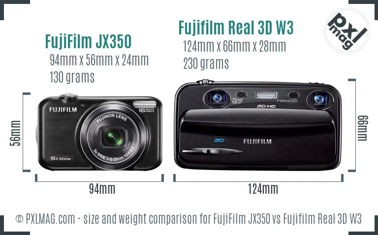 FujiFilm JX350 vs Fujifilm Real 3D W3 size comparison