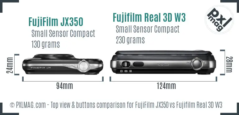 FujiFilm JX350 vs Fujifilm Real 3D W3 top view buttons comparison