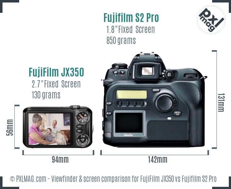 FujiFilm JX350 vs Fujifilm S2 Pro Screen and Viewfinder comparison