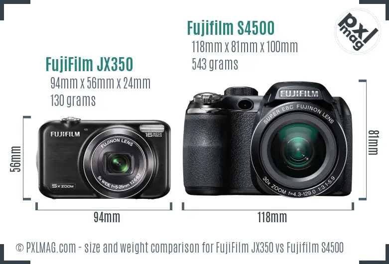 FujiFilm JX350 vs Fujifilm S4500 size comparison