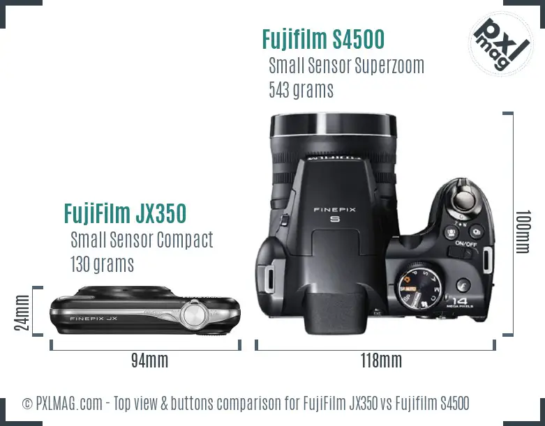 FujiFilm JX350 vs Fujifilm S4500 top view buttons comparison