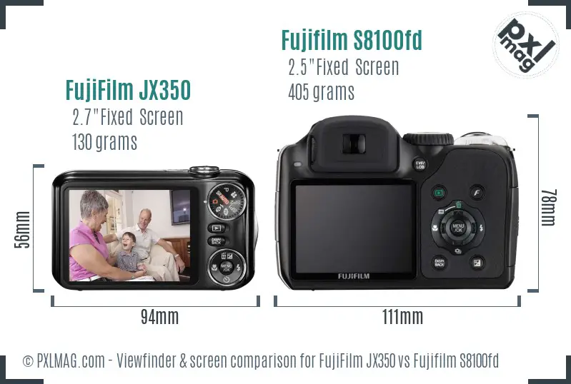 FujiFilm JX350 vs Fujifilm S8100fd Screen and Viewfinder comparison FujiFilm JX350 vs Fujifilm S8100fd Screen and Viewfinder comparison