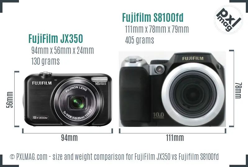 FujiFilm JX350 vs Fujifilm S8100fd size comparison FujiFilm JX350 vs Fujifilm S8100fd size comparison