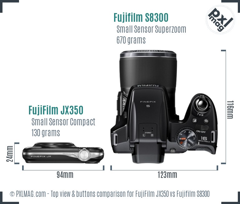 FujiFilm JX350 vs Fujifilm S8300 top view buttons comparison