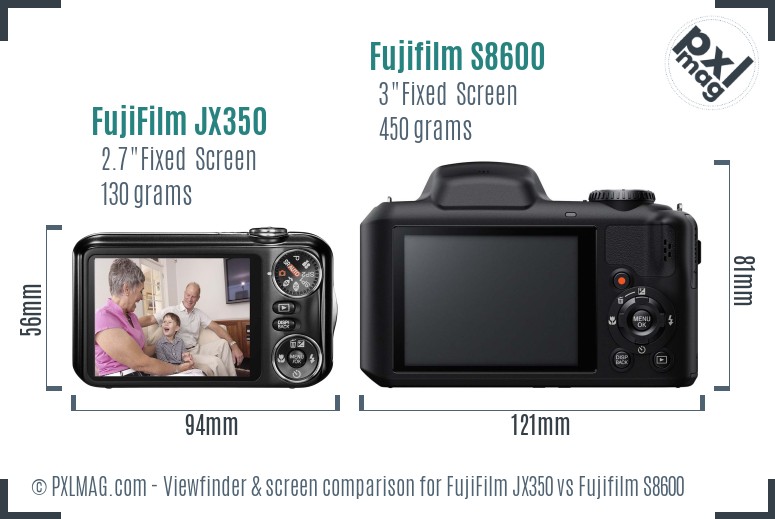 FujiFilm JX350 vs Fujifilm S8600 Screen and Viewfinder comparison