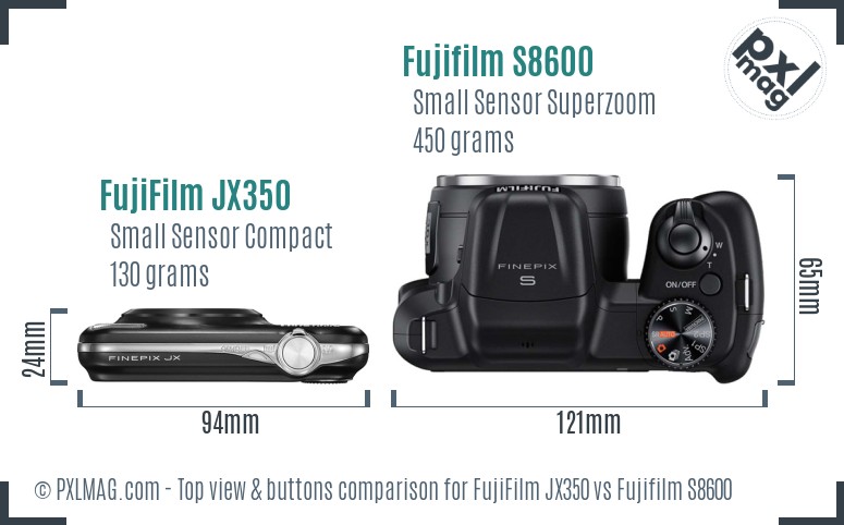 FujiFilm JX350 vs Fujifilm S8600 top view buttons comparison