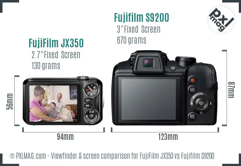 FujiFilm JX350 vs Fujifilm S9200 Screen and Viewfinder comparison