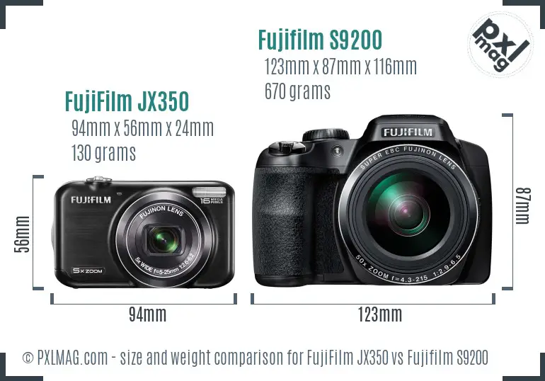 FujiFilm JX350 vs Fujifilm S9200 size comparison