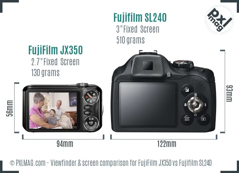 FujiFilm JX350 vs Fujifilm SL240 Screen and Viewfinder comparison FujiFilm JX350 vs Fujifilm SL240 Screen and Viewfinder comparison