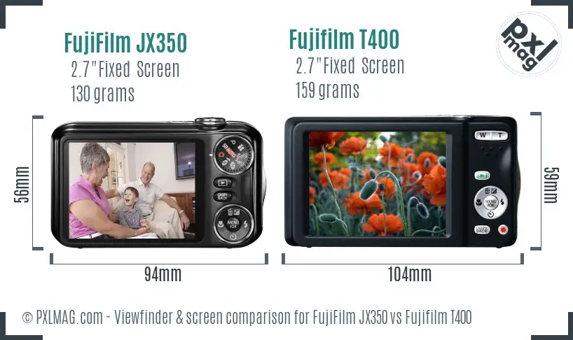 FujiFilm JX350 vs Fujifilm T400 Screen and Viewfinder comparison