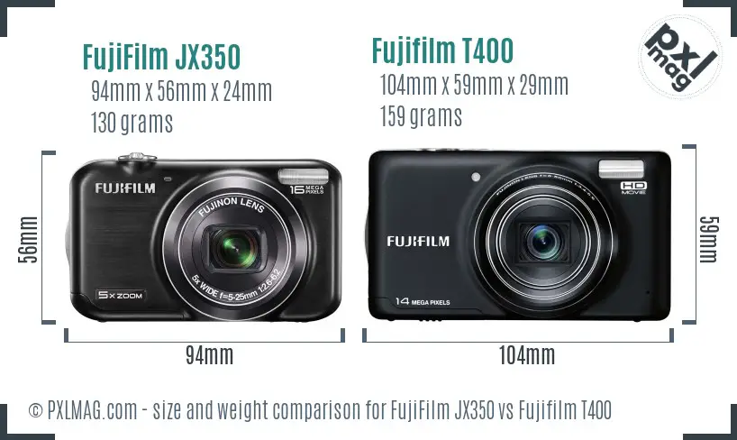 FujiFilm JX350 vs Fujifilm T400 size comparison