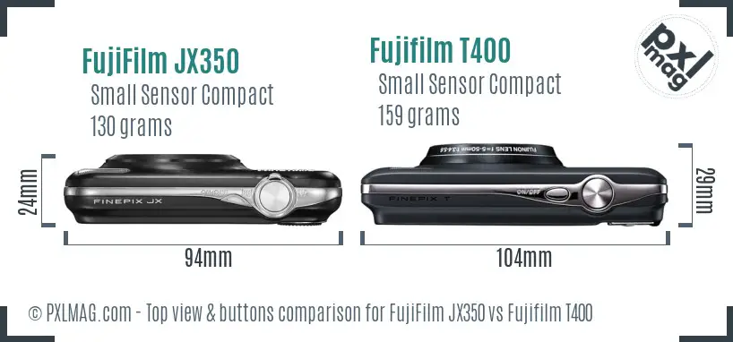 FujiFilm JX350 vs Fujifilm T400 top view buttons comparison