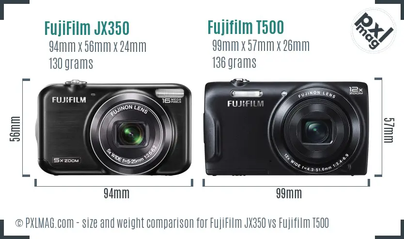 FujiFilm JX350 vs Fujifilm T500 size comparison