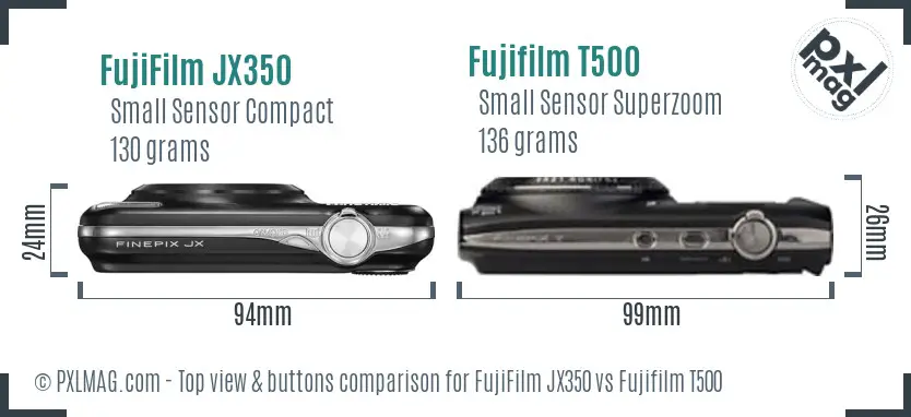 FujiFilm JX350 vs Fujifilm T500 top view buttons comparison