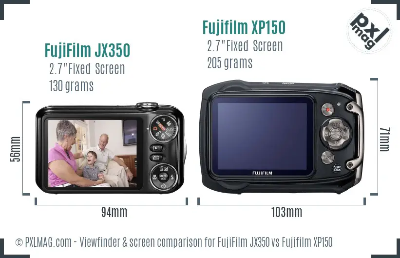 FujiFilm JX350 vs Fujifilm XP150 Screen and Viewfinder comparison