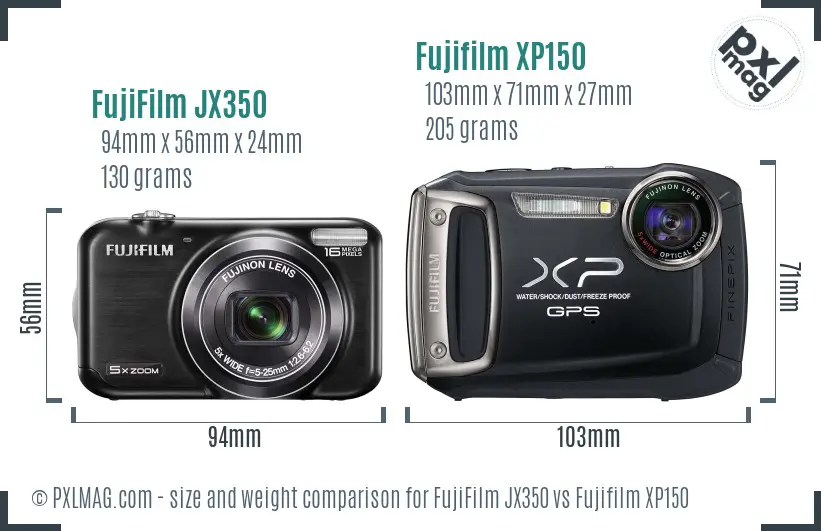 FujiFilm JX350 vs Fujifilm XP150 size comparison