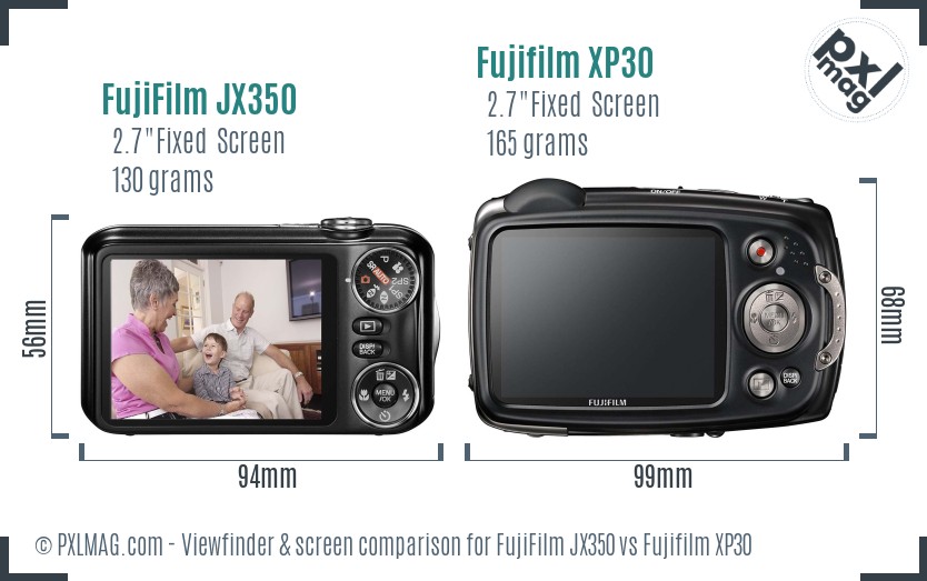 FujiFilm JX350 vs Fujifilm XP30 Screen and Viewfinder comparison