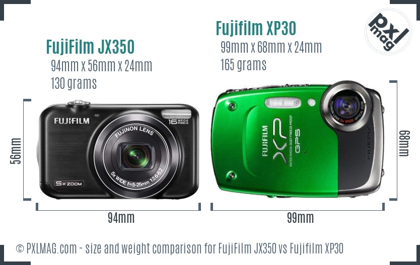 FujiFilm JX350 vs Fujifilm XP30 size comparison
