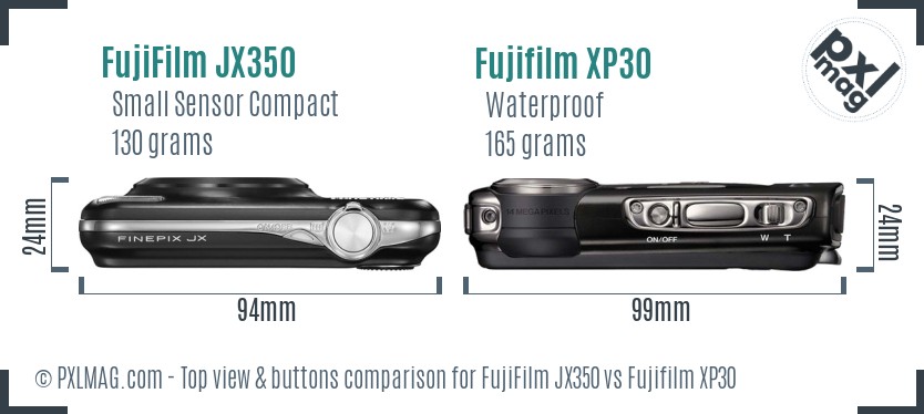FujiFilm JX350 vs Fujifilm XP30 top view buttons comparison