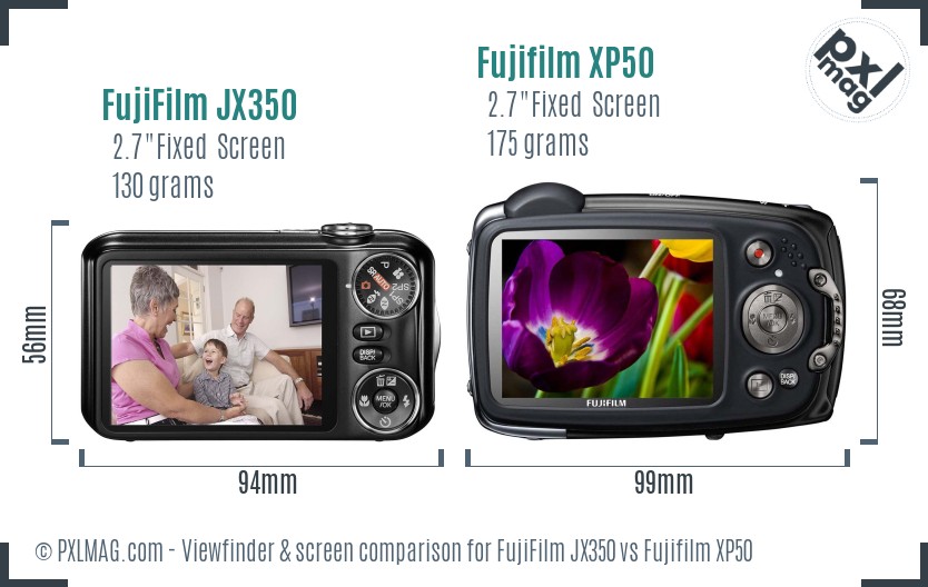 FujiFilm JX350 vs Fujifilm XP50 Screen and Viewfinder comparison