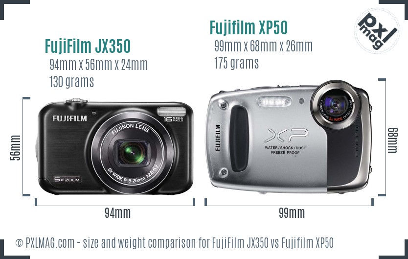 FujiFilm JX350 vs Fujifilm XP50 size comparison