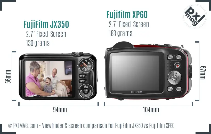 FujiFilm JX350 vs Fujifilm XP60 Screen and Viewfinder comparison
