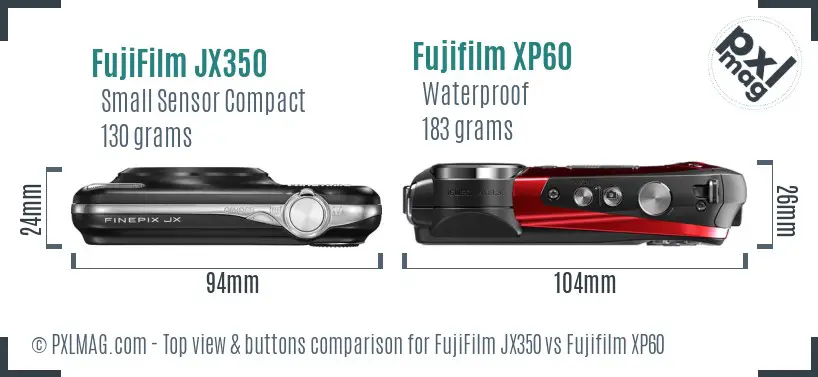 FujiFilm JX350 vs Fujifilm XP60 top view buttons comparison