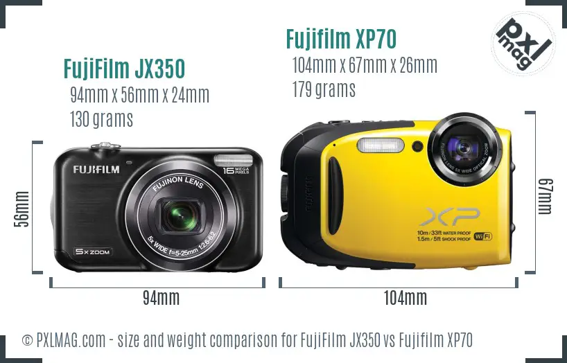 FujiFilm JX350 vs Fujifilm XP70 size comparison
