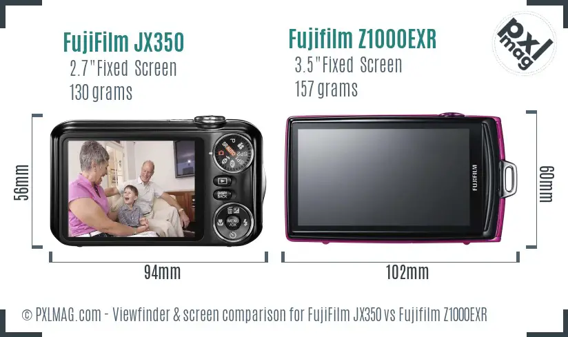 FujiFilm JX350 vs Fujifilm Z1000EXR Screen and Viewfinder comparison