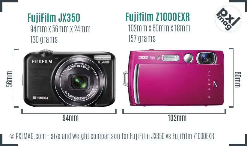 FujiFilm JX350 vs Fujifilm Z1000EXR size comparison