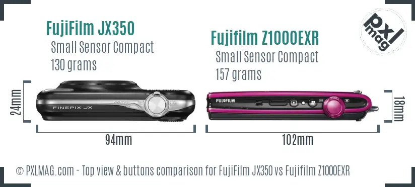 FujiFilm JX350 vs Fujifilm Z1000EXR top view buttons comparison