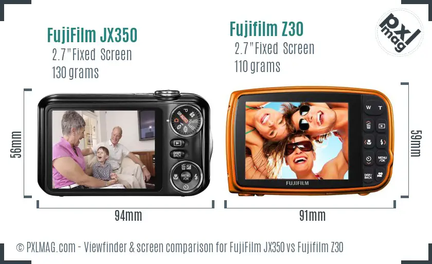 FujiFilm JX350 vs Fujifilm Z30 Screen and Viewfinder comparison