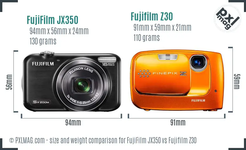 FujiFilm JX350 vs Fujifilm Z30 size comparison