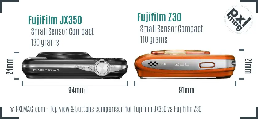 FujiFilm JX350 vs Fujifilm Z30 top view buttons comparison