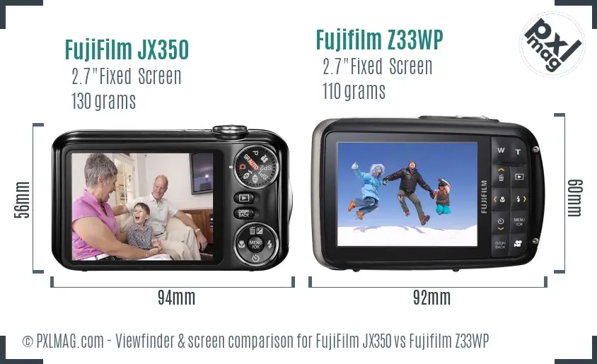FujiFilm JX350 vs Fujifilm Z33WP Screen and Viewfinder comparison
