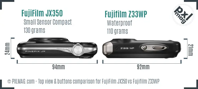 FujiFilm JX350 vs Fujifilm Z33WP top view buttons comparison
