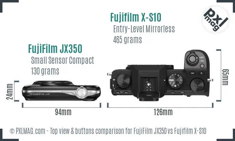 FujiFilm JX350 vs Fujifilm X-S10 top view buttons comparison FujiFilm JX350 vs Fujifilm X-S10 top view buttons comparison