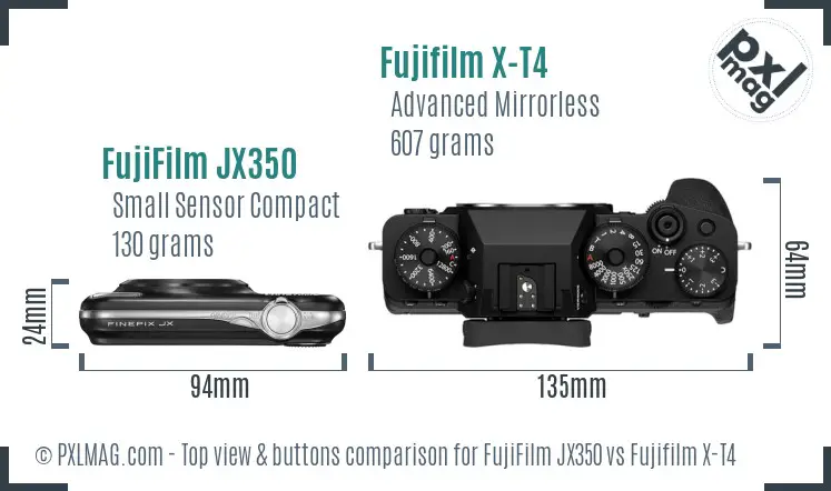 FujiFilm JX350 vs Fujifilm X-T4 top view buttons comparison