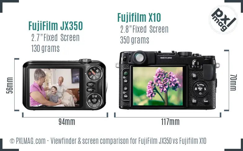 FujiFilm JX350 vs Fujifilm X10 Screen and Viewfinder comparison