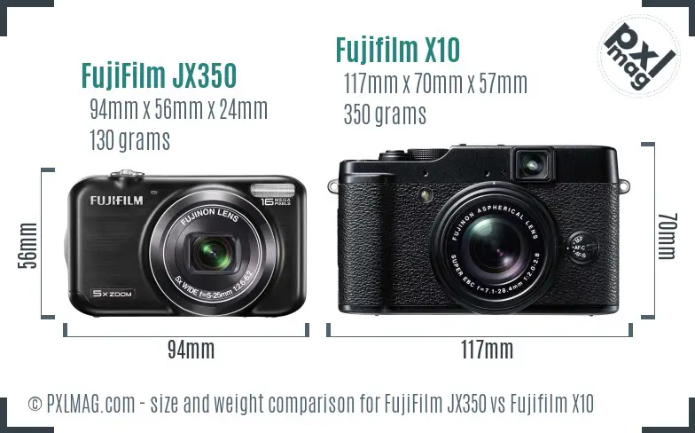 FujiFilm JX350 vs Fujifilm X10 size comparison