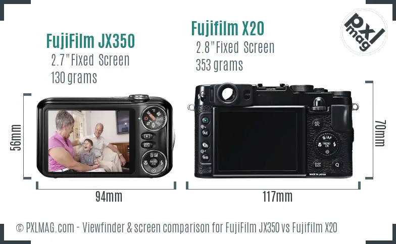 FujiFilm JX350 vs Fujifilm X20 Screen and Viewfinder comparison
